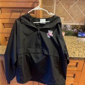 Wisconsin Badgers Womens LChampion Black Pullover Jacket with Red & Mascot Patch